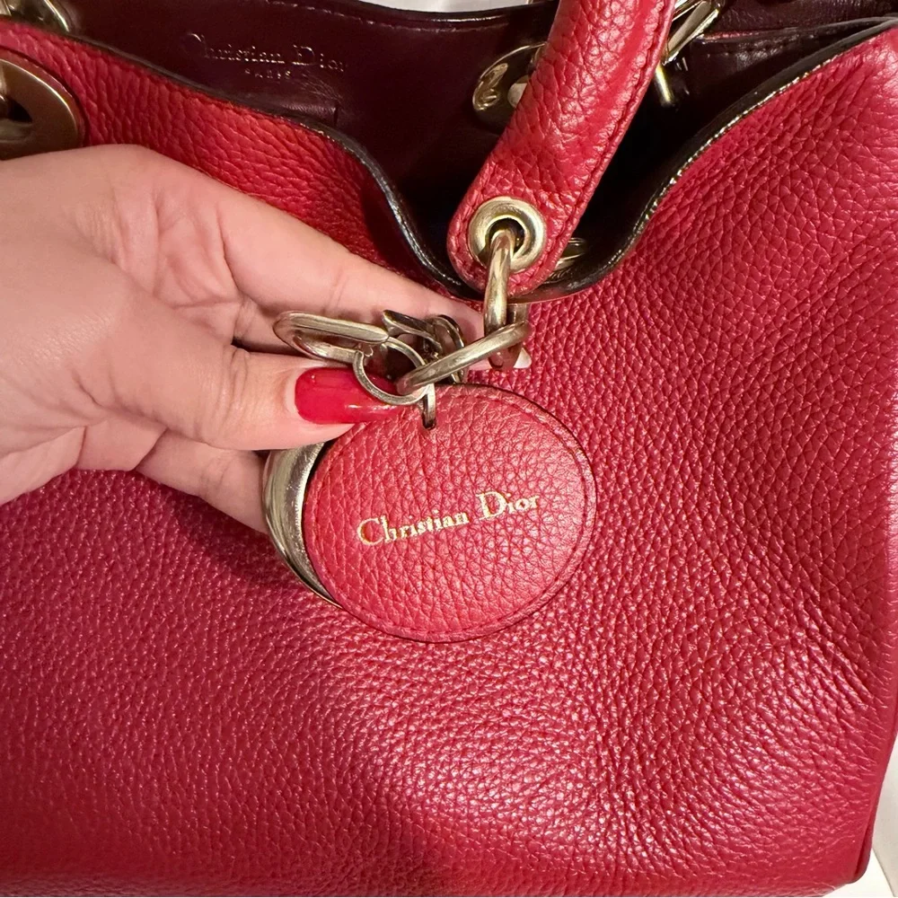 Christian Dior Diorissimo Medium Tote Red Pebbled Leather | Strap + Pouch